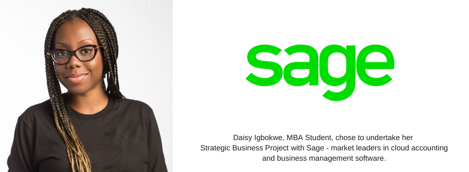 Daisy Ogbokwe MBA student and Sage logo