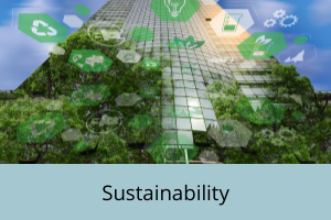 Sustainability image of skyscraper covered in plants