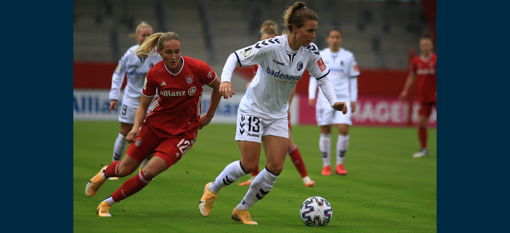 women playing football