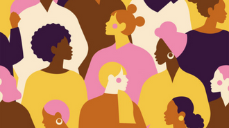 Cartoon graphic of a diverse mix of women standing together