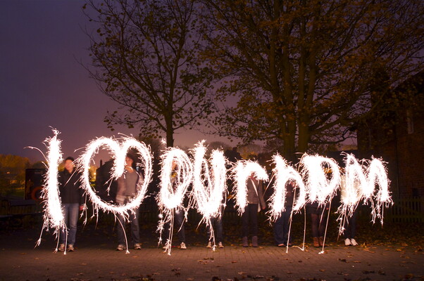The words I Heart Durham made out of Sprinklers