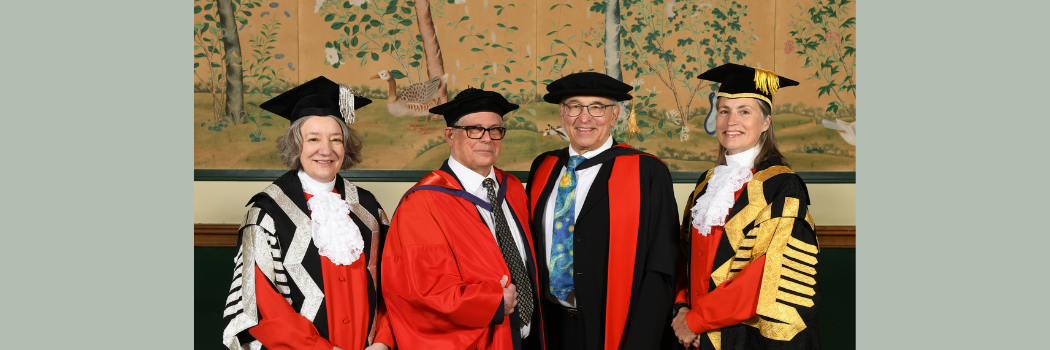 Karen O'Brien, George Efstathiou, Carlos Frenk, Fiona Hill in Congregation robes