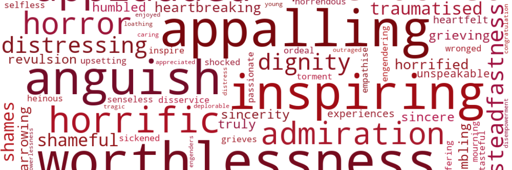 Red text list of highly emotive words used in the House of Commons