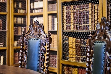 Ornate chairs in library