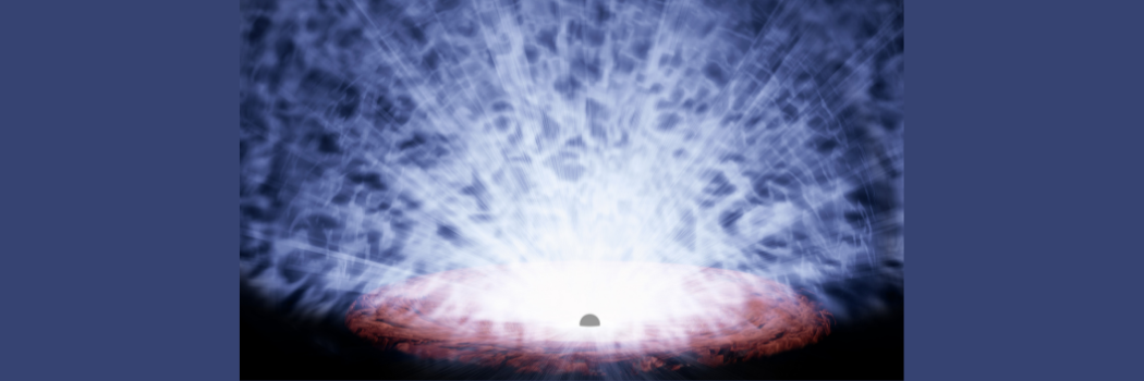 An artist’s impression of high-speed winds, illustrated in white, being ejected from the vicinity of a supermassive black hole.