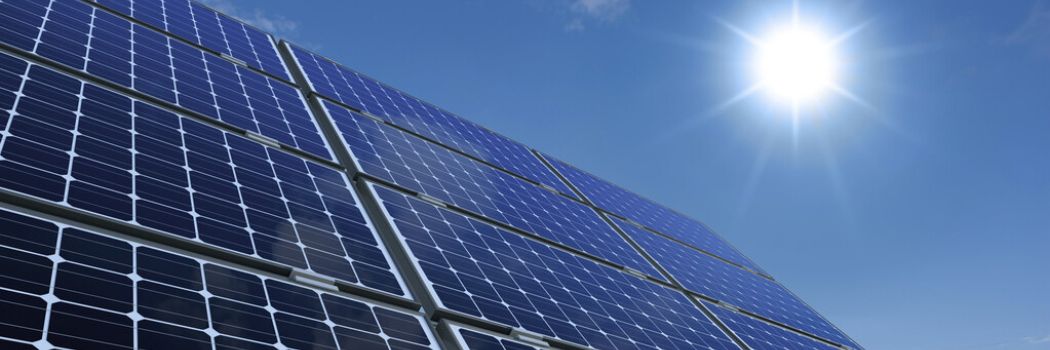A solar panel array in the sunshine
