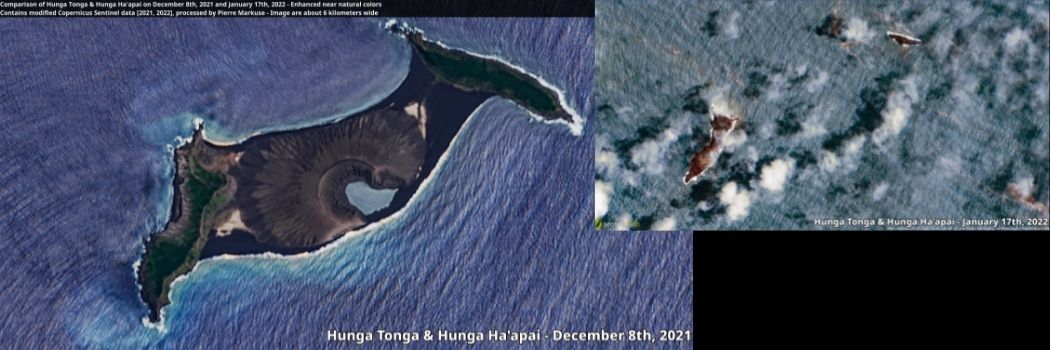 Comparison of Hunga Tonga & Hunga Ha'apai on December 8th, 2021 and January 17th, 2022