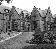 A black and white photograph of an old building