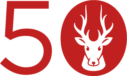 50 in red with stag