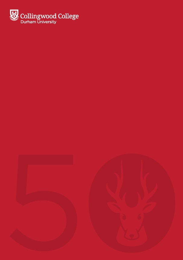 Front cover of book - red background with a logo made up of the number 50 with a stags head outlined in the zero