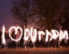 A Picture of the words I Heart Durham written with sparklers using time lapse photography