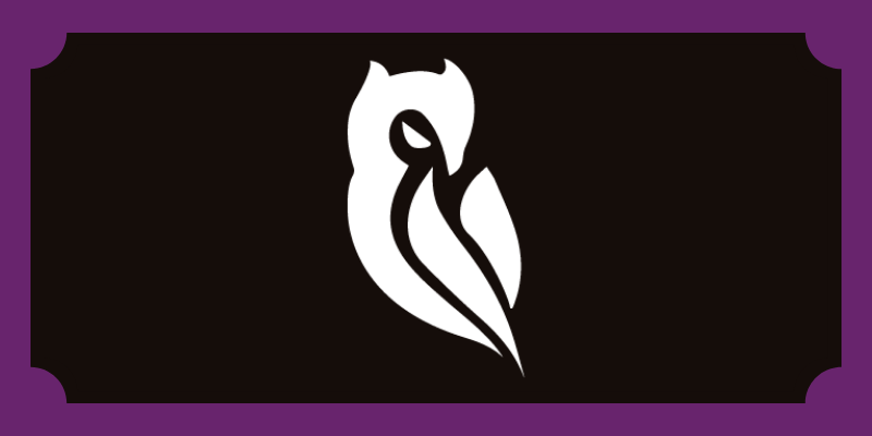 A White stylised owl on a black background