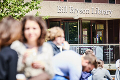 Students outside library