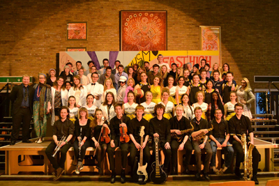 The Van Mildert Feather Theatre Company takes a bow at the end of a performance