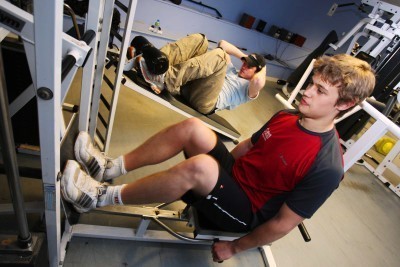 Students using the gym equipment