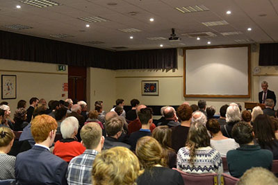 A busy lecture in the Senior Common Room