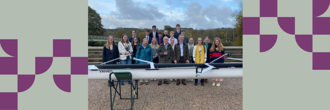 Members of Van Mildert Boat Club, Van Mildert College and alumnus David Weatherup with the Four Winds II