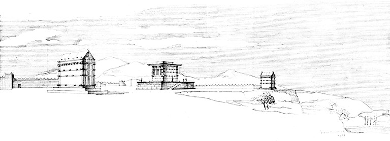 Reconstruction drawing of stone shrines