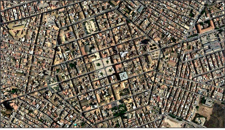 Aerial view of geometric pattern streets