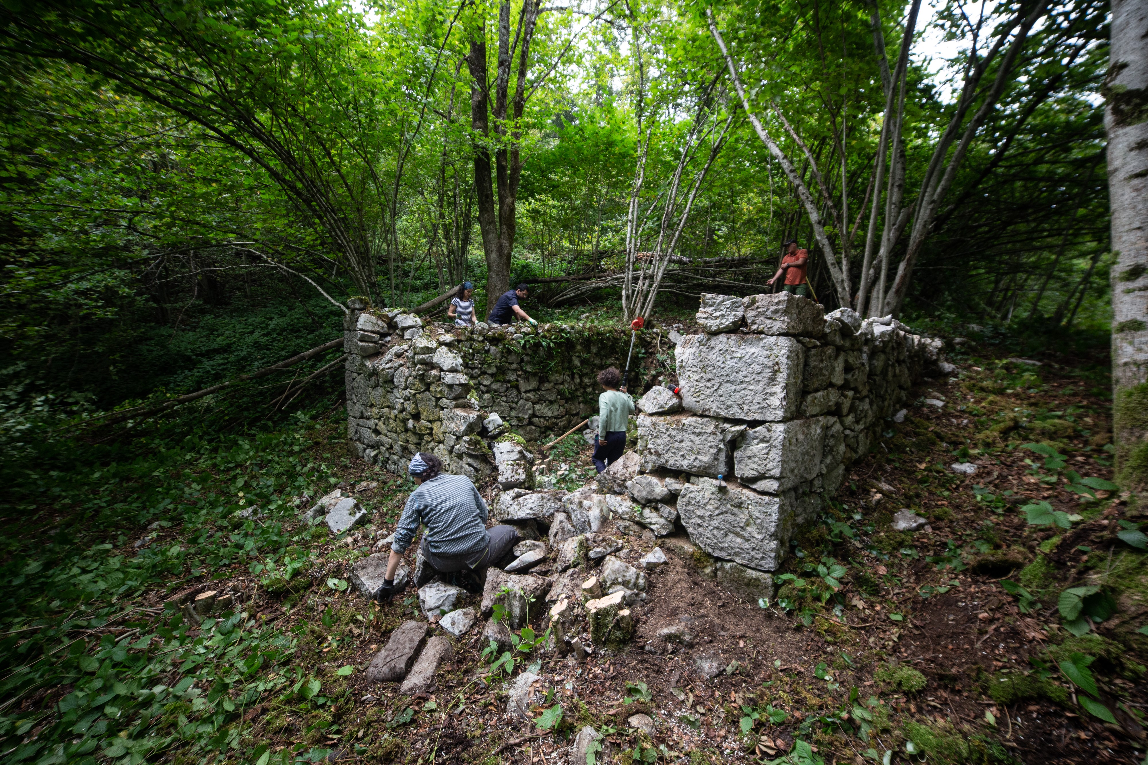 Archaeologists working on a ruinous building