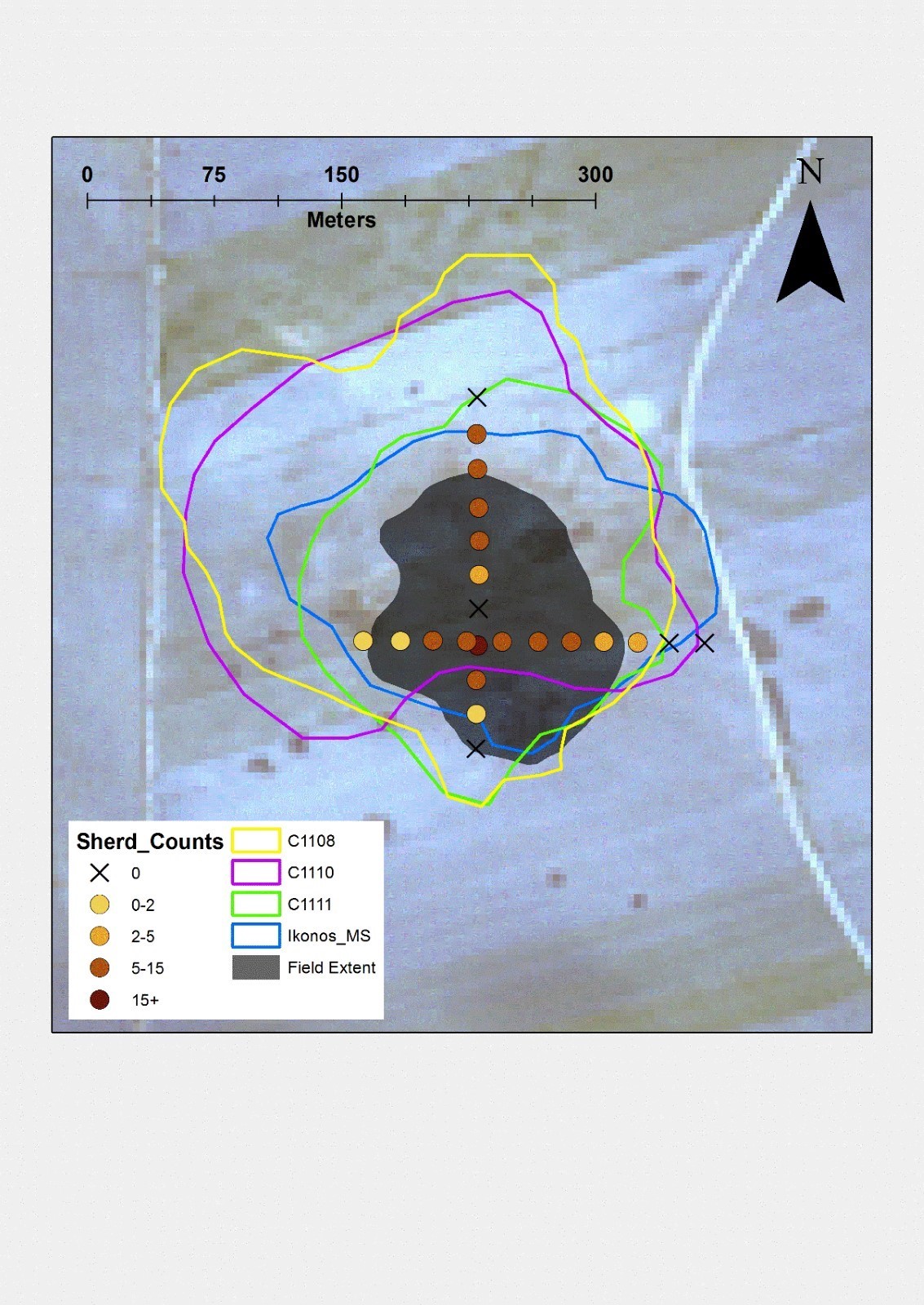 Satellite image of the extent of a ploughed out settlement