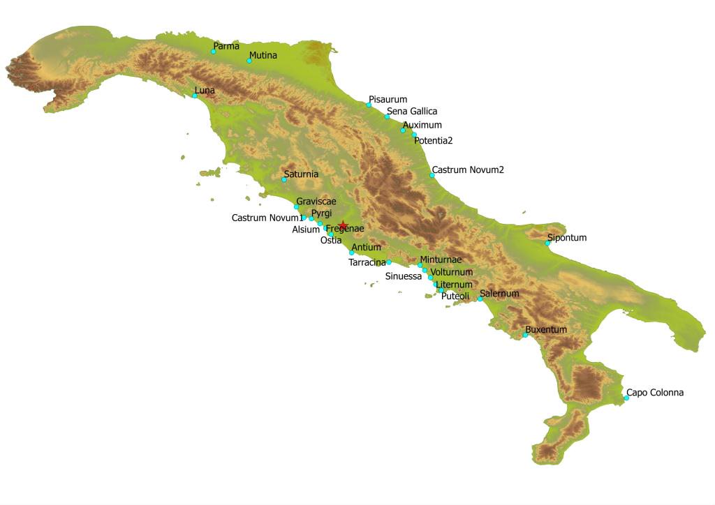 Map of Italy with site distribution