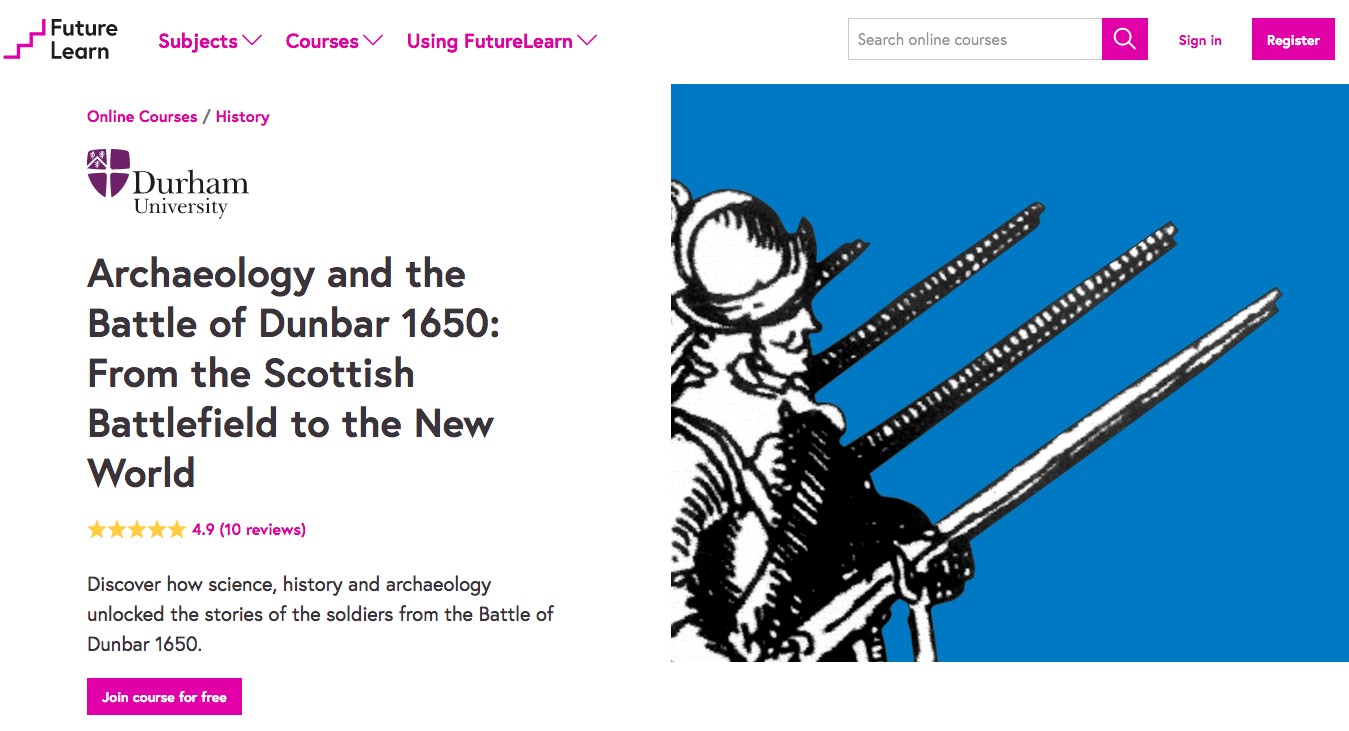 Website homepage, Archaeology and the Battle of Dunbar 1650