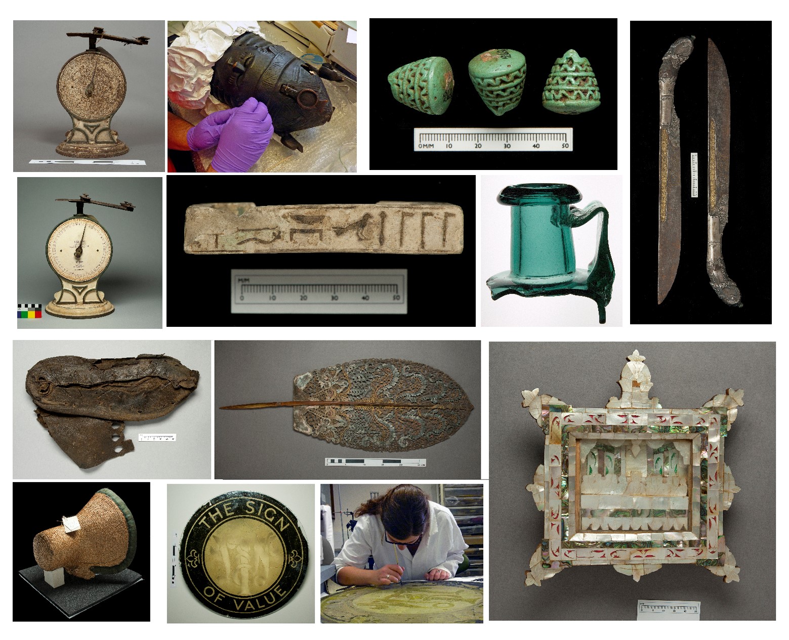 Collage of artefacts and images from the Conservation MA