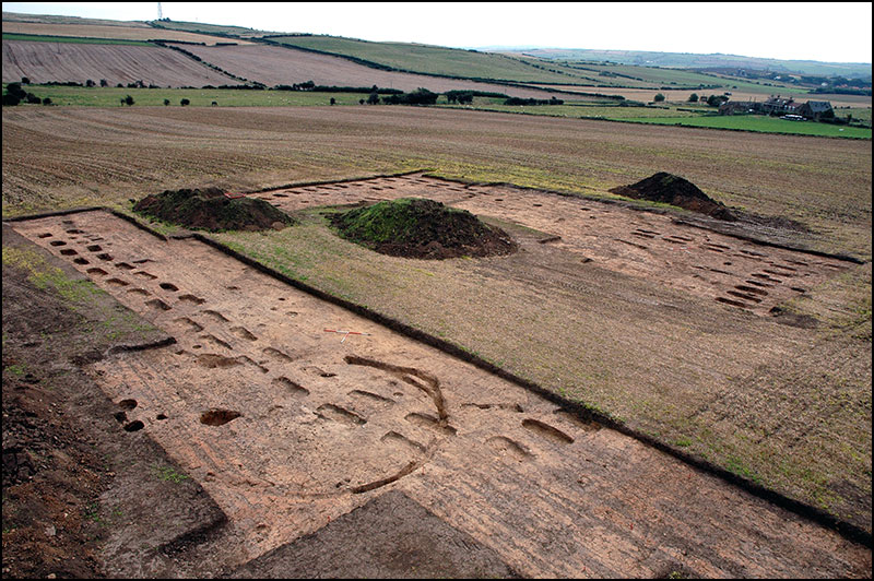Aerial image of an archaeological excavation