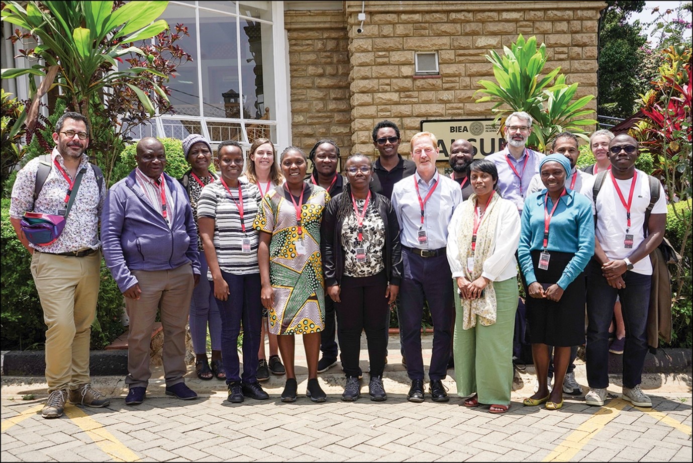Group photo of smiling early career researchers and mentors at the Rewriting World Archaeology: Africa workshop held at the British Institute in Eastern Africa in Nairobi in September 2024. Photograph by C. Mwaniki.