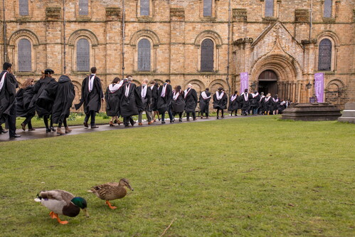 students entering Durham Cathedral