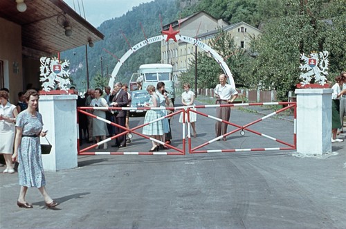 Germany, 1959. Passport control of German tourists during the Cold War on the German-Czech border.