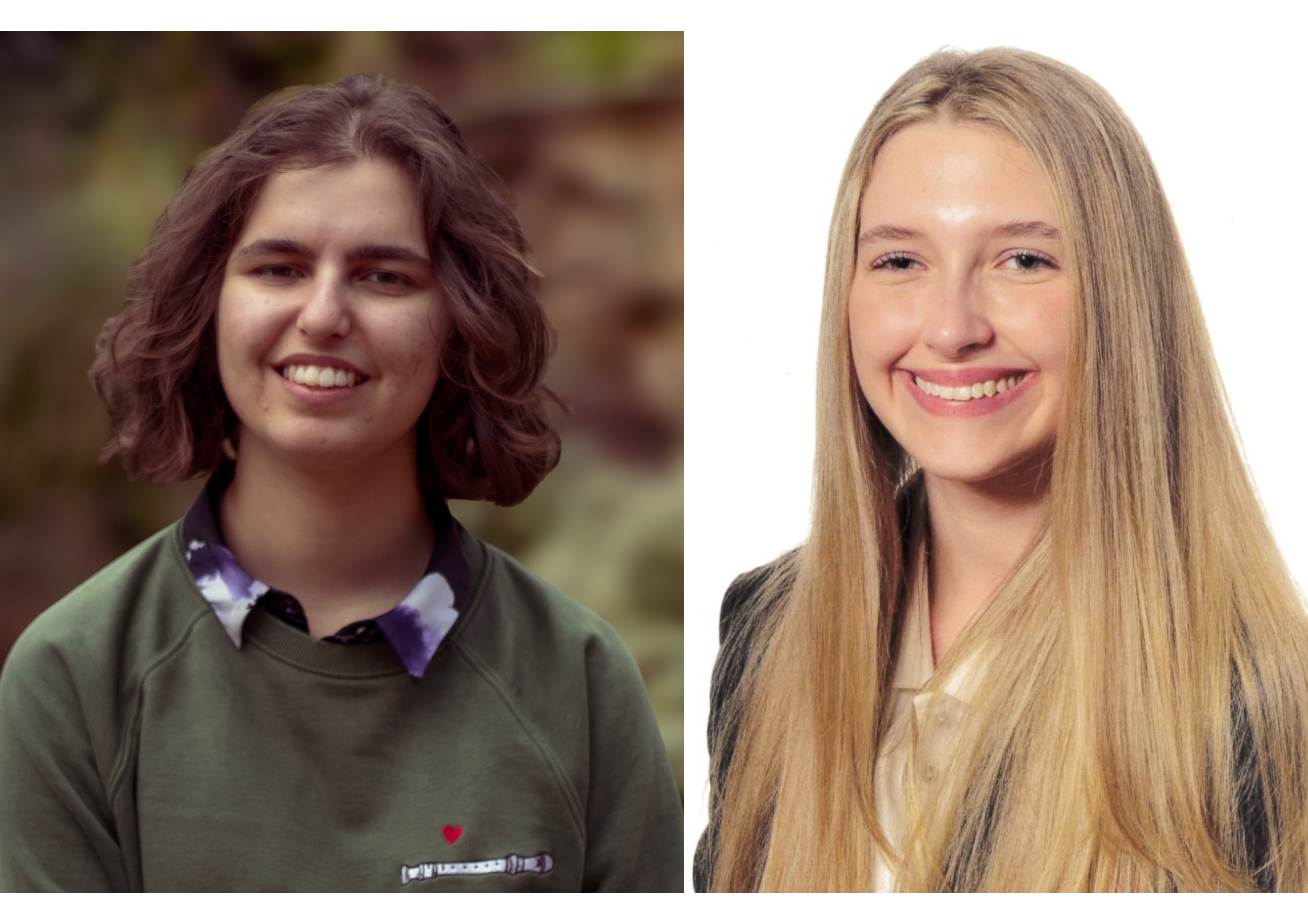 A pair of portraits of two students