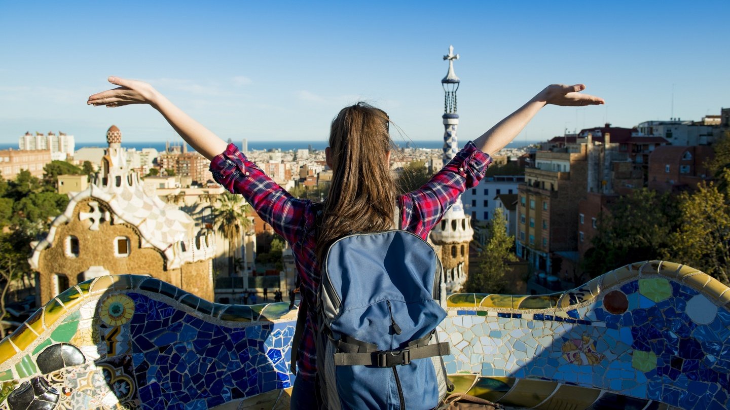 Backpacking student soaking up a view of Barcelona