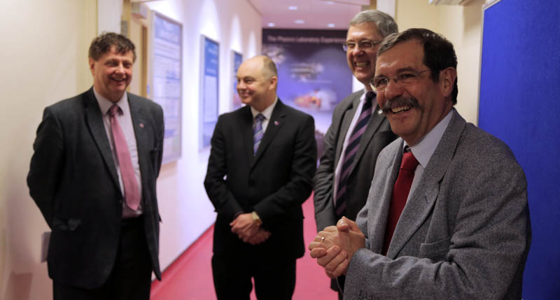 A smiling Prof Alain Aspect opening the refurbished laboratories in the Physics department in 2012