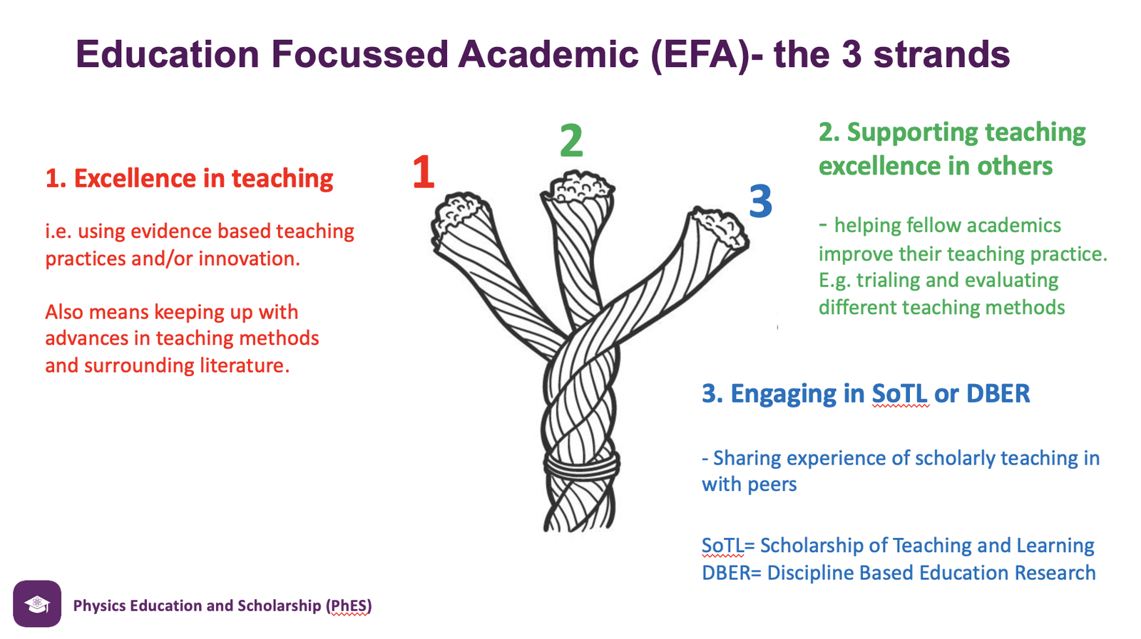 Graphic depicting the 3 strands of the Education Focussed Academic