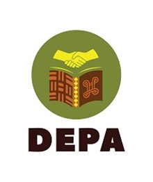 DEPA logo, hands with books