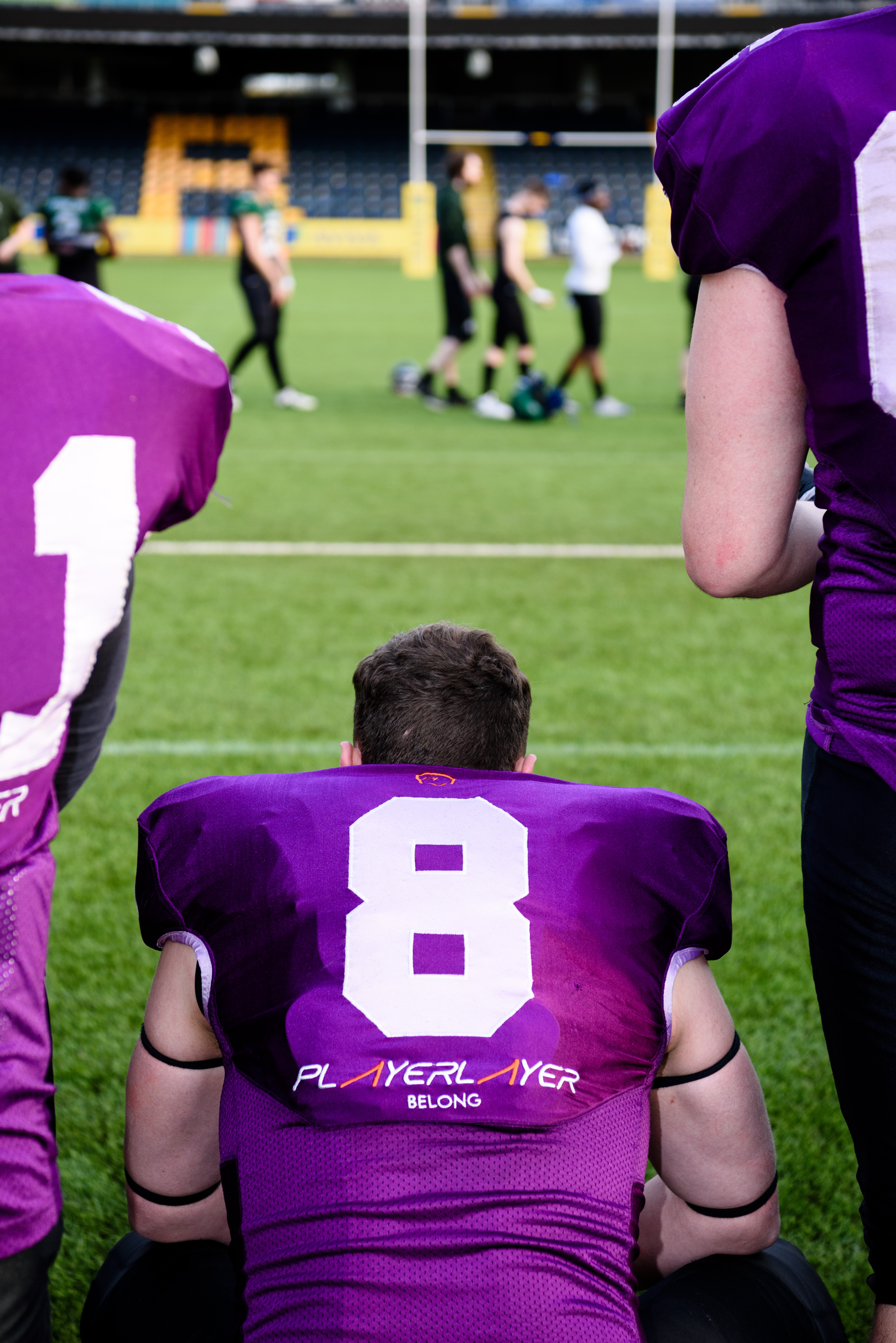 Close up of an american football players back