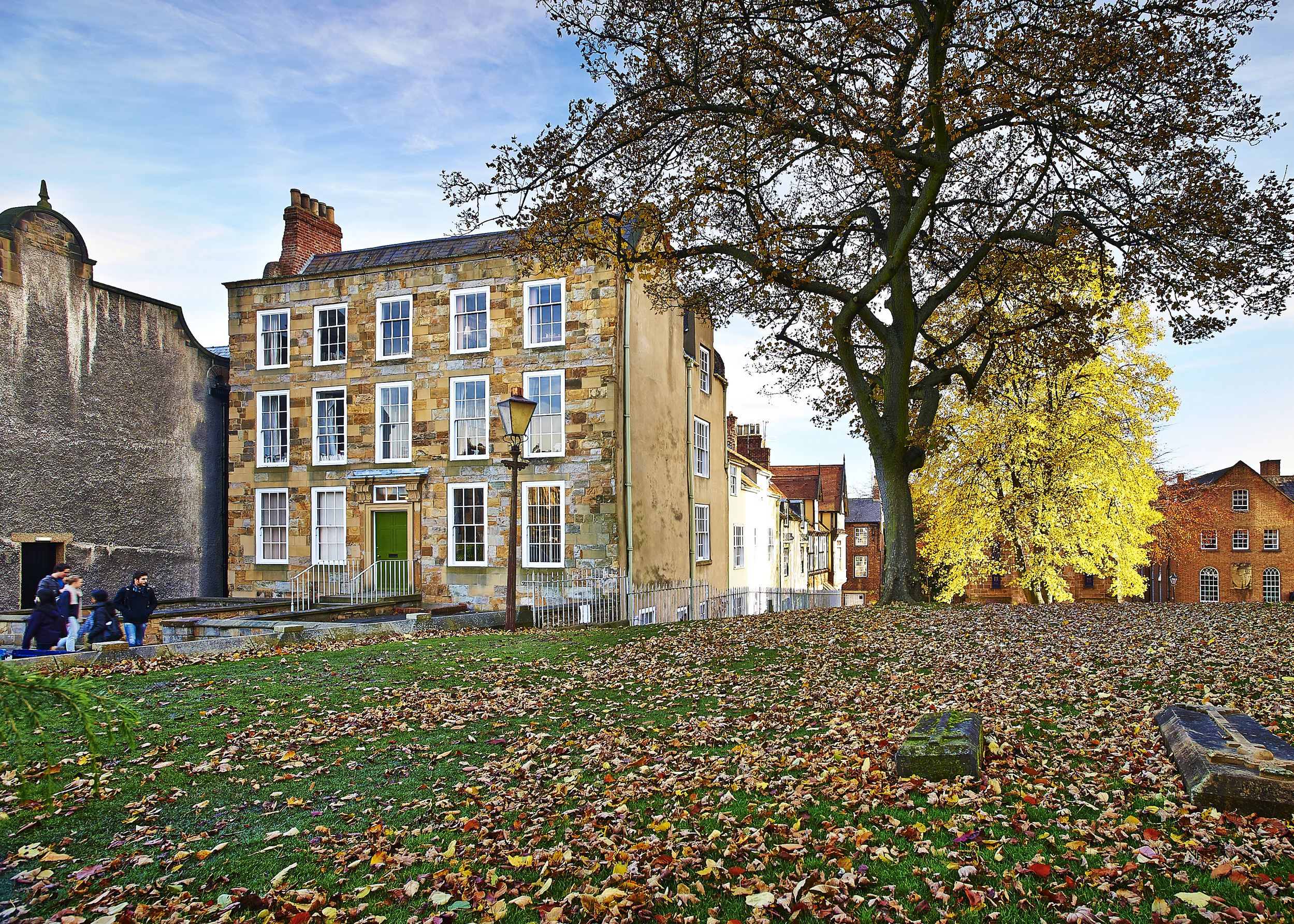 Autumn leaves outside Abbey House in Durham