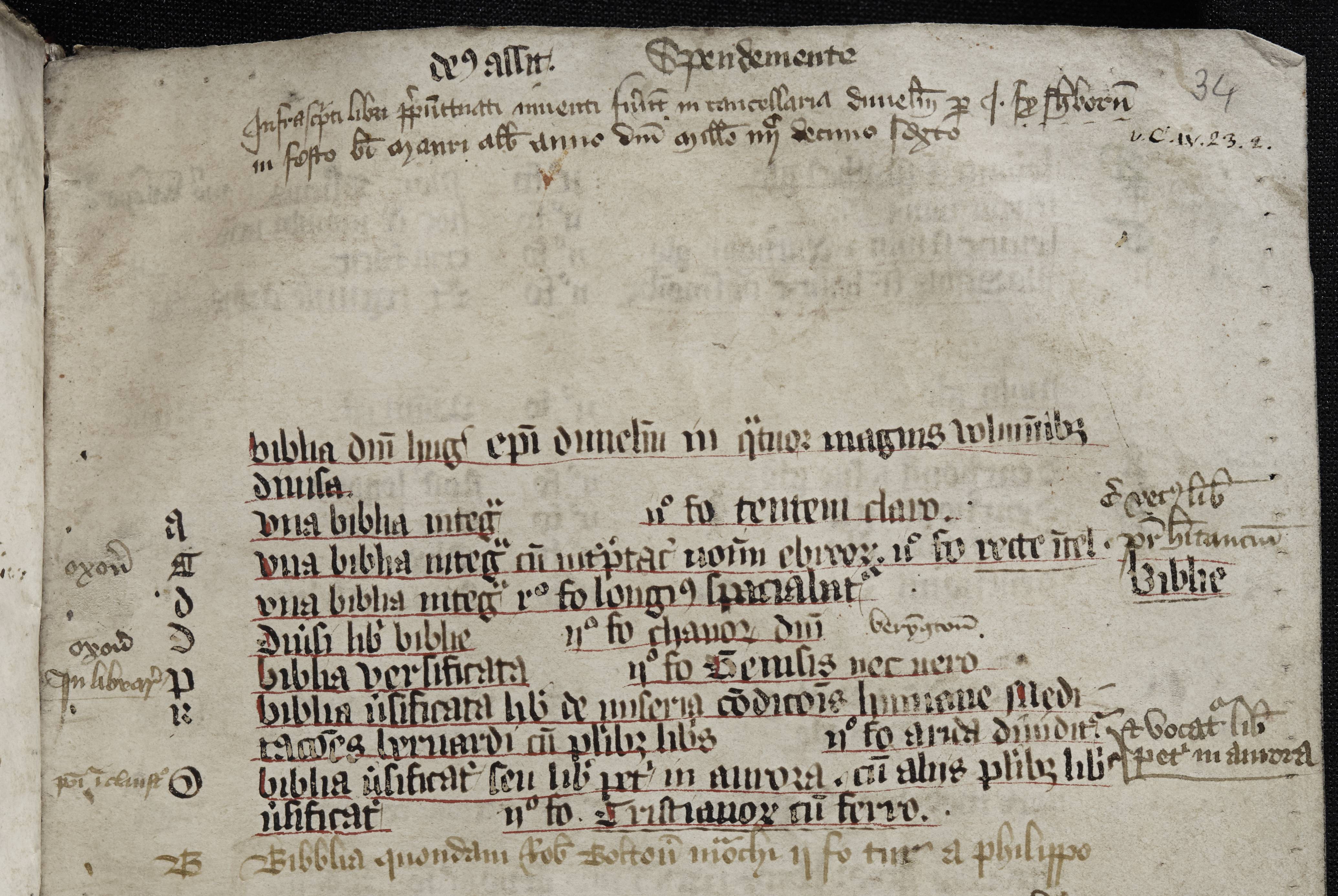 Image showing start of 1416 catalogue of Durham Priory Library books