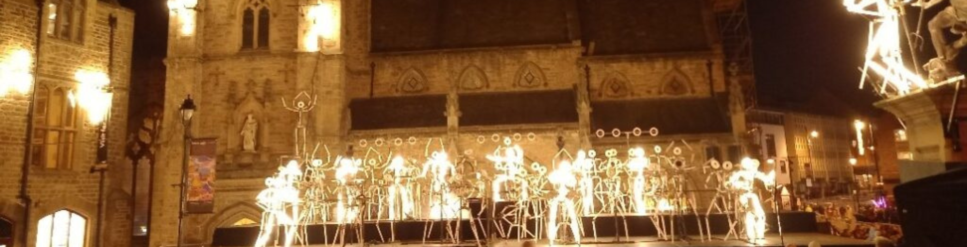 Illuminated metal orchestra in Durham Market Place