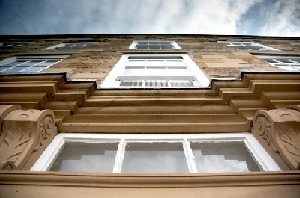 Image looking up a tall building