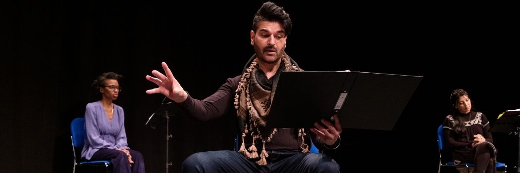 An actor performs a play inspired by Hearing the Voice