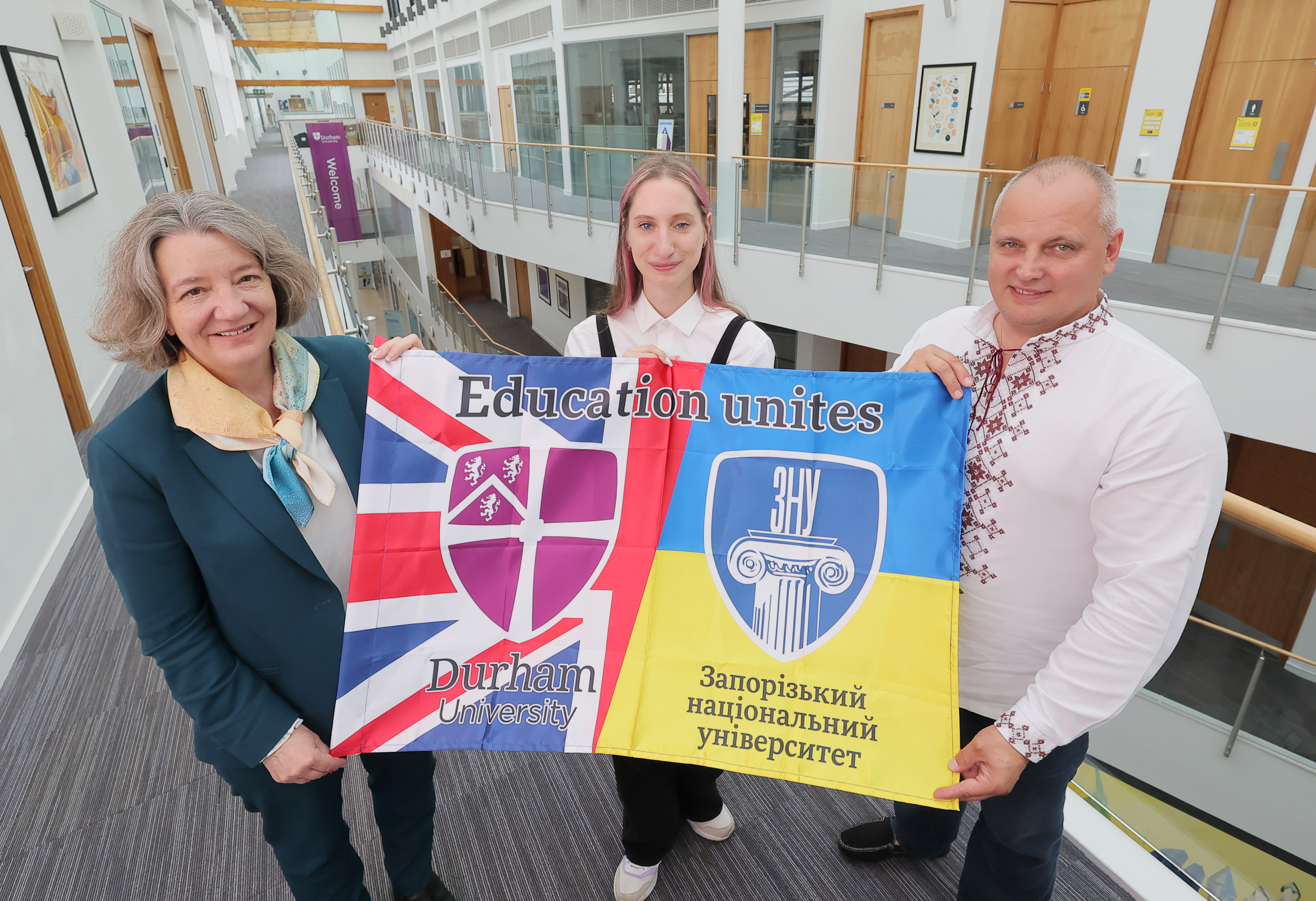 Durham University Vice-Chancellor, Professor Karen O’Brien, Head of the International Office – ZNU, Polina Denysenko, and Professor Sergiy Kushnir, ZNU Vice-Rector