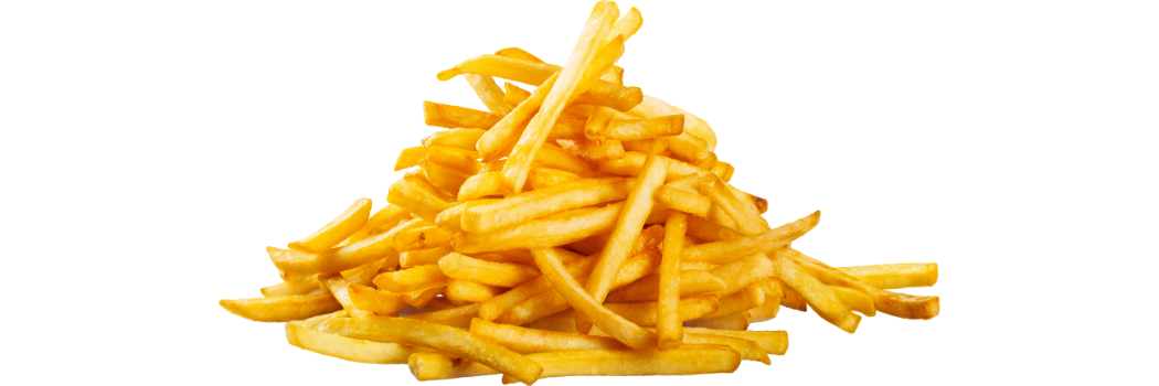 A pile of french fries against a plain white background