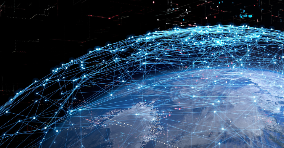 Illustration of data connections in atmosphere over Earth