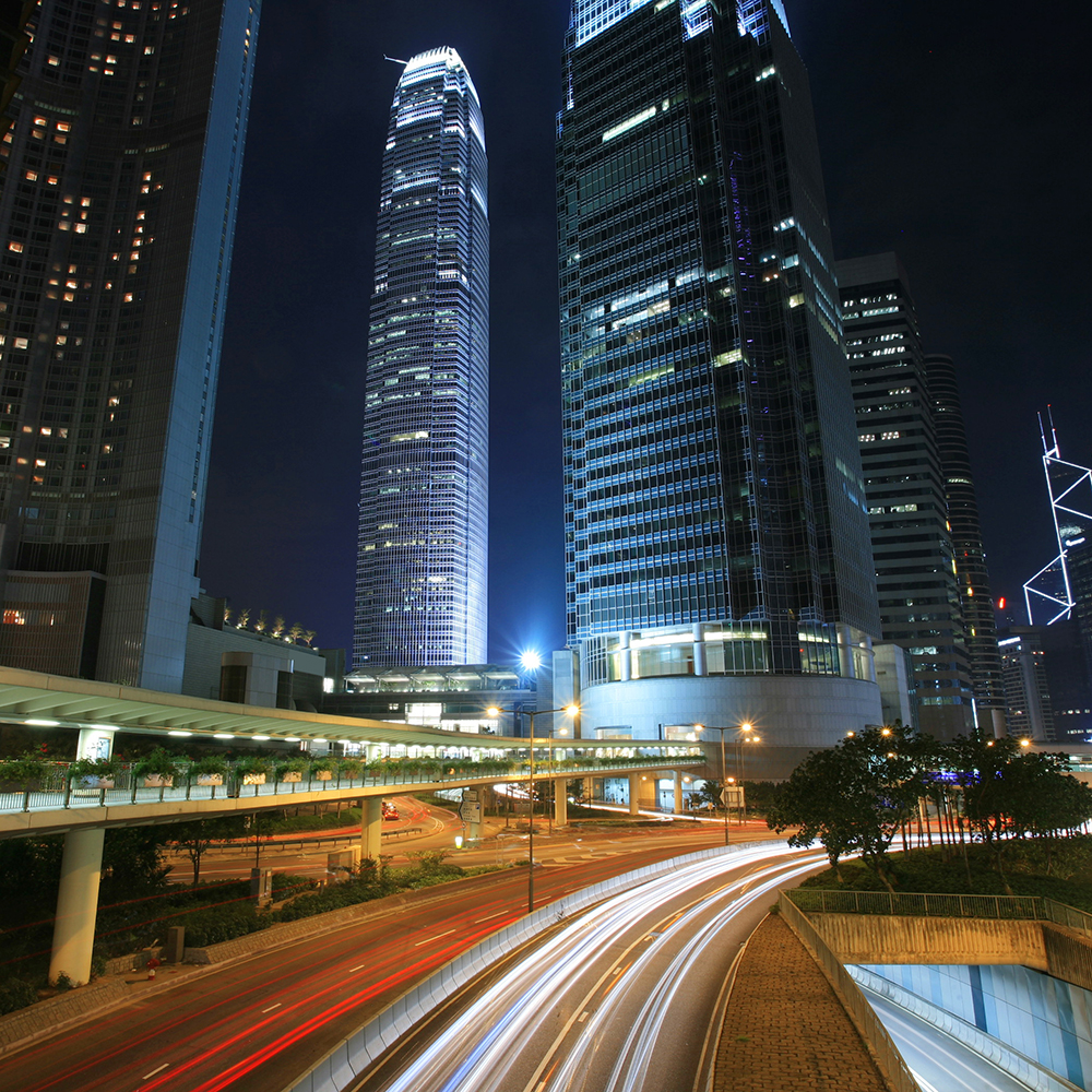 Energy travelling through buildings and highway.