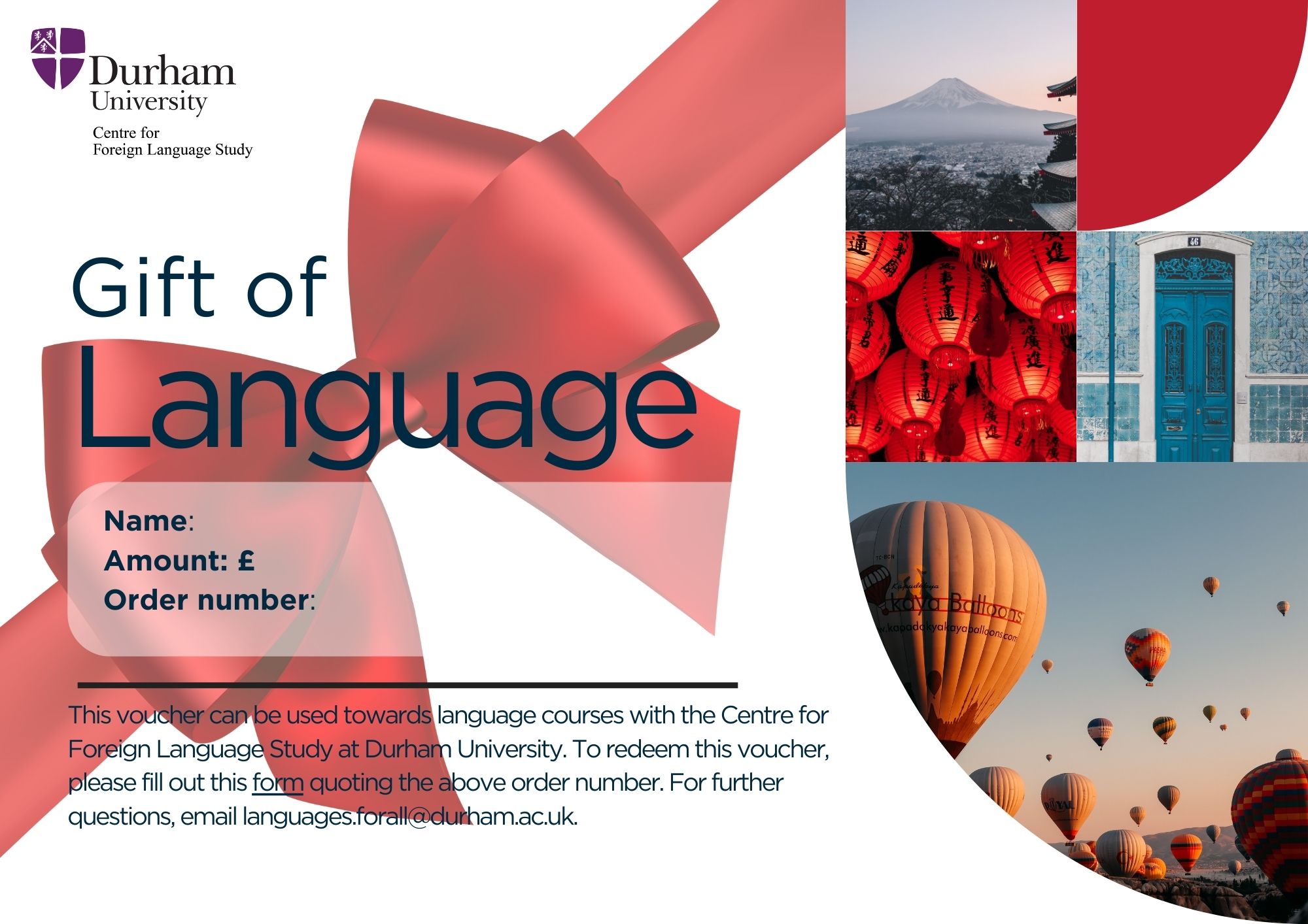 Example of gift voucher issued for language courses