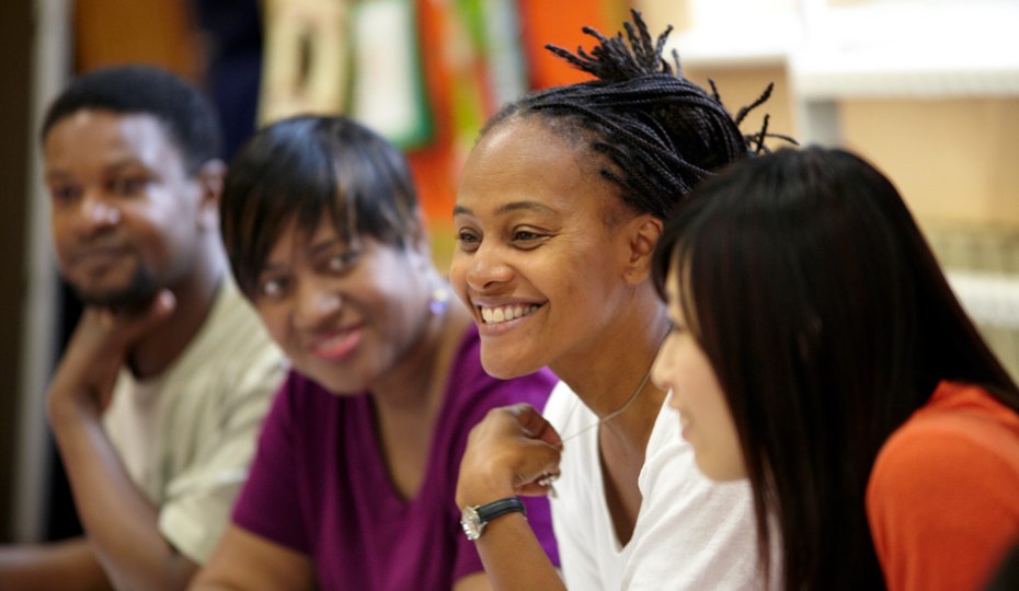 Students laughing during a seminar