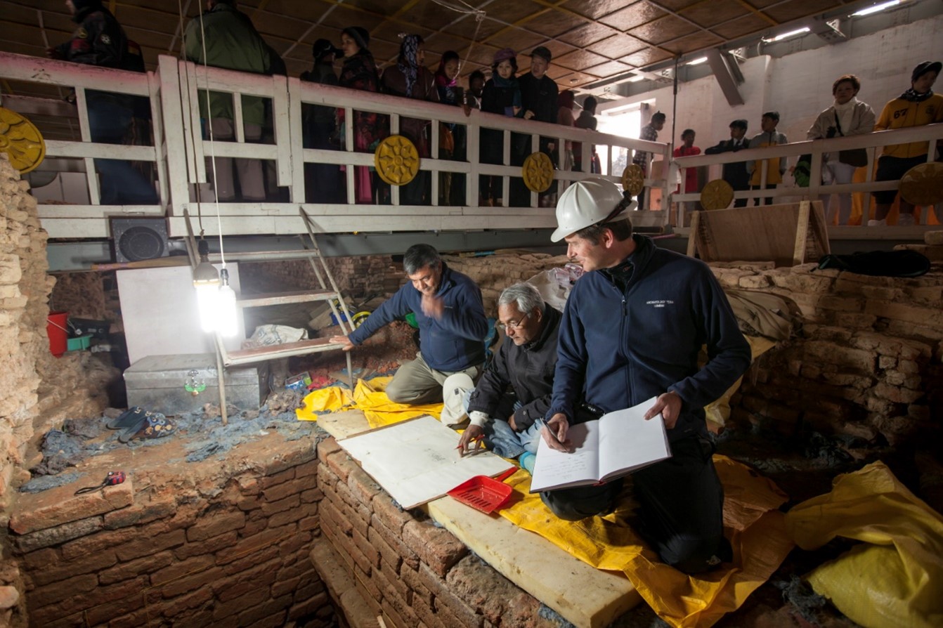 The UNESCO Chair team and partners excavating in the Maya Devi Temple